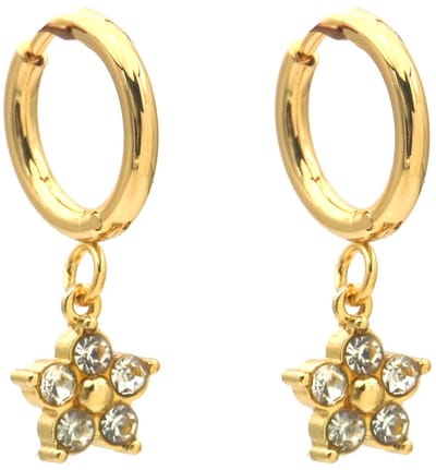 Oorbellen - RVS - kristal bloem - wit - 2,5x1,2 cm