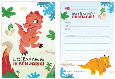 Uitnodigingen kinderfeestje dino set 6 stuks met envelop uitnodigingskaarten partijtje jongens dinosaurus feest