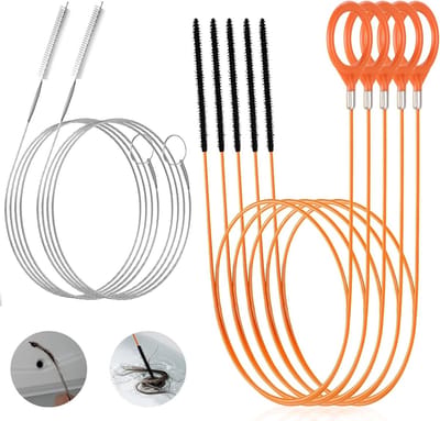 Complete Set van 7 Afvoer Haarverwijderaars – Flexibele en Schokbestendige Stalen Slang van 76 cm & 150 cm Schoonmaakborstel – Ideaal voor Keuken, Douche, Bad en Afvoeren