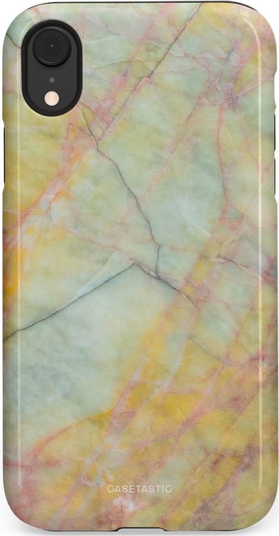 Casetastic hoesje geschikt voor Apple iPhone XR - Dubbellaagse bescherming - Zomer Marmer - Fashion Case - Mintgroen Geel