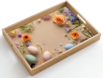 Dienblad hout 50x35 cm - Schootdienblad - Bloemen - Pastelkleuren - Paaseieren - Taupe - Borrelplank rechthoek - Plateau dienbladen
