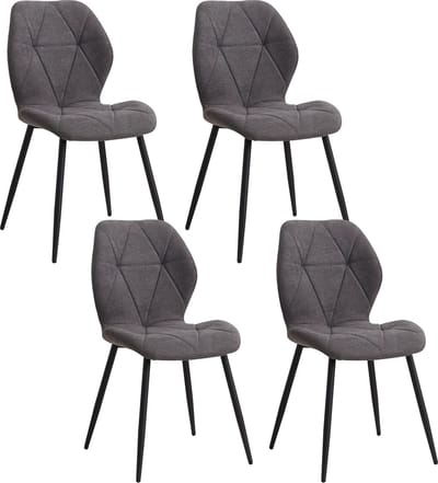 Set van 4 Gestoffeerde Eetkamerstoelen - Duurzaam Fluweel - Velvet Stoelen - Gewatteerde Linnen Stof met Metalen Poten
