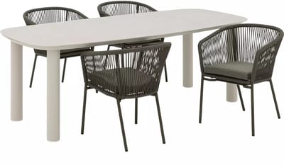 Goossens Tuinset Vernazza Incl. 4 Ravello Stoelen - Keramiek - bruin - 220 x 75 x 100 cm