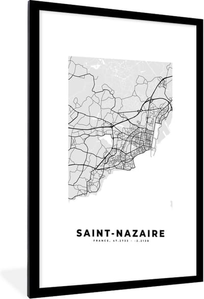 Fotolijst incl. Poster - Frankrijk - Plattegrond - Kaart - Saint-Nazaire - Stadskaart - 60x90 cm - Posterlijst