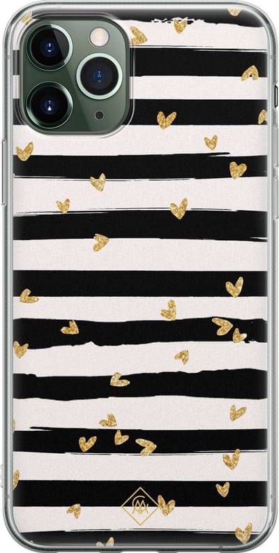 Casimoda® hoesje - Geschikt voor iPhone 11 Pro - Hart Streepjes - Siliconen/TPU telefoonhoesje - Backcover - Gestreept - Zwart