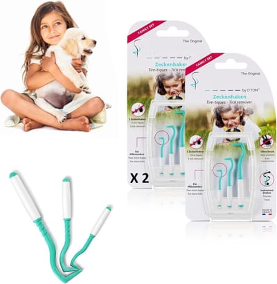 Famanu – Tekentrekker voor honden - katten en mensen (set van 3 maten - groen) – eenvoudig - snel en pijnvrij verwijderen – tekenclip met opbergdoos – gemaakt in Frankrijk