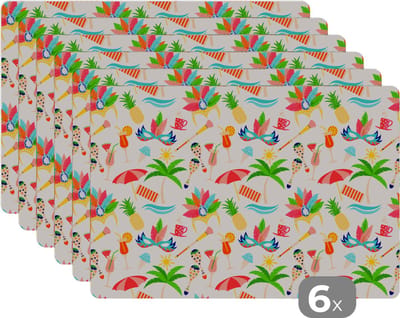 Placemat - Placemats kunststof - Patroon - Brazilië - Carnaval - 45x30 cm - 6 stuks - Hittebestendig - Anti-Slip - Onderlegger - Afneembaar