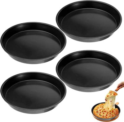 Set van 4 ronde bakplaten met antiaanbaklaag, ideaal voor pizza's en taarten, 28 cm, zwart staal