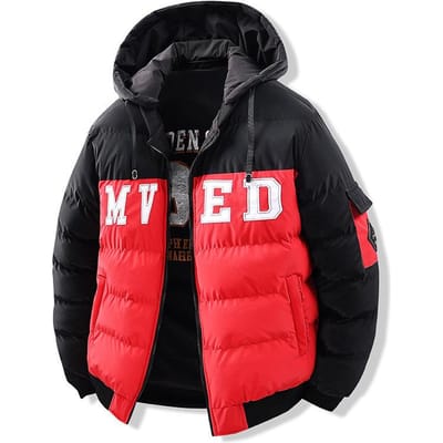 Verdikte Contrasterende Kleur Losse Afneembare Muts Dubbelzijdige Jas met Capuchon 4XL red