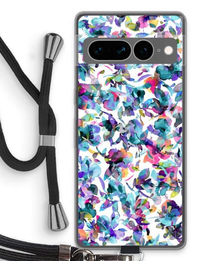 Case Company® - Hoesje met koord geschikt voor Google Pixel 7 Pro hoesje met Koord - Hibiscus Flowers - Telefoonhoesje met Zwart Koord - Bescherming aan alle Kanten en Over de Schermrand