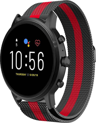 Strap-it Milanees smartwatch bandje - geschikt voor Fossil Gen 5 / Gen 5e 44mm / Gen 6 44mm - zwart/rood