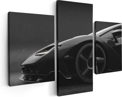 Artaza Canvas Schilderij Drieluik Zijaanzicht Zwarte Sportwagen Auto - 90x60 - Foto Op Canvas - Canvas Print