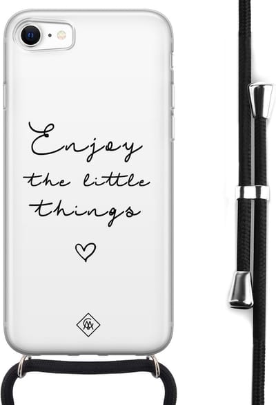 Casimoda® hoesje met koord - Geschikt voor iPhone SE (2020) - Enjoy Life - Afneembaar koord - Siliconen/TPU - Wit