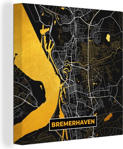 Canvas Schilderij Bremerhaven - Plattegrond - Goud - Kaart - Duitsland - Stadskaart - 20x20 cm - Wanddecoratie