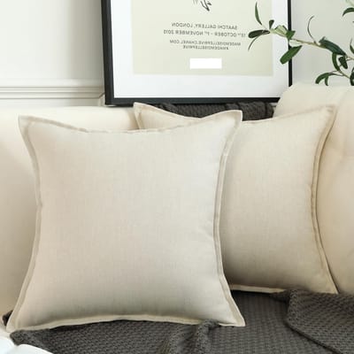 Set van 2 Linnen Kussenslopen 45x45 cm Crème Witte Decoratieve Hoofdkussens voor Woonkamer, Bank en Slaapkamer, Bohemian en Landelijke Stijl Decoratie