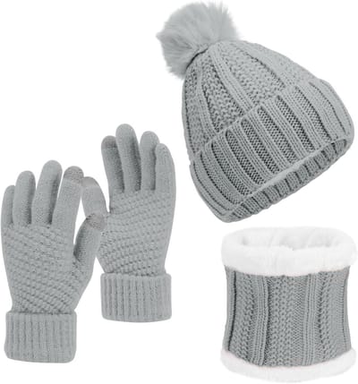 JGS Premium - Gebreide Winter Set met Hoed, Sjaal en Handschoenen voor Mannen en Vrouwen - Warm en Touchscreen Compatibel