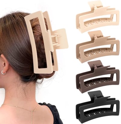 carmdering - Haarklemmen - Haarclips - Grote Klauwclips - Extra Grote Maat - Sterke Grip - Duurzaam Kunststof - Mat Anti-slip Oppervlak - Ideaal voor Dik Haar - 4 Stuks