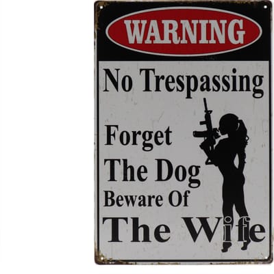 Wandbord – Beware of the wife - Retro - Wanddecoratie – Reclame bord – Restaurant – Kroeg - Bar – Cafe - Horeca – Metal Sign – 20x30cm