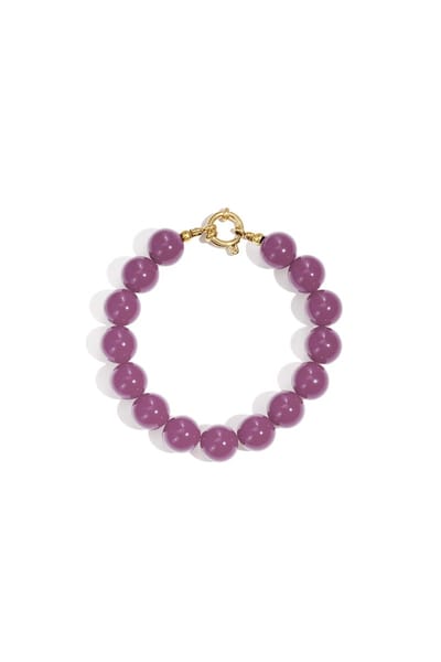 Kralenarmband donker paars 12 mm - Hars kralen - Roestvrij staal - 20.5 cm - Dames sieraad
