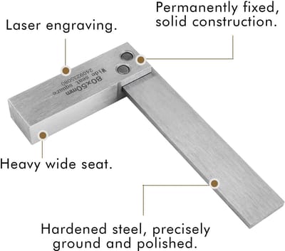 Dailygoods- Machinistisch Vierkant - Brede Zitting - Precisie-ingenieur - 90 Graden Hoek - Heavy-duty Basis - Gegraveerde Afmetingen - Inclusief Beschermdoos - Meetinstrument
