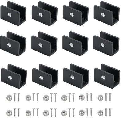 Dailygoods- Glashouder Robuust Aluminium - 12 Stuks - Geschikt voor 8-10mm Glas - Antislip Rubber - Voor Binnen/Buiten Gebruik - Elegant Ontwerp - Glasbeugel