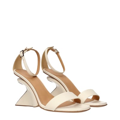 Off-White Beige Leren Platform Sandalen