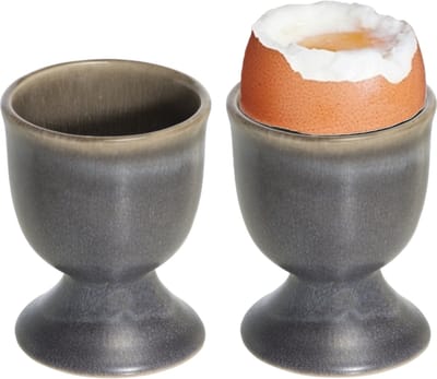 2x stuks eierdopjes van aardewerk grijs bruin 5 cm - Houders voor gekookte eieren - Ontbijt en lunch Pasen tafeldecoratie