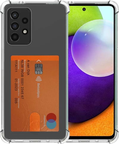 Smartphonica Telefoonhoesje Geschikt voor Samsung Galaxy A52 met Pasjeshouder Doorzichtig Siliconen - Transparant TPU Shockproof Backcover Case with Card Slot geschikt voor Samsung Galaxy A52