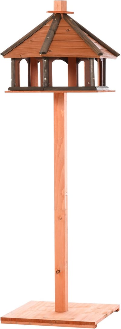Vogelhuisje - Staand vogelhuisje - Voederstation - Zitstok - Hout - 52x52x130cm - Vierkante basis, weerbestendig - Biedt een platform voor vogels om te drinken, eten, rusten en spelen - Natuurlijke houtkleur