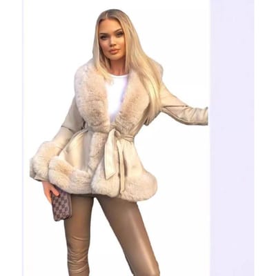 Dameskleding Bont Bont Geïntegreerde Taille Temperament Warm Bont M beige