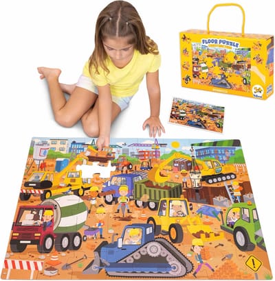 Reuzevloerpuzzel Bouwplaats - 48 Grote Stukken Puzzel voor Kinderen 2-8 Jaar