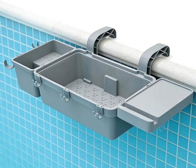 Multifunctionele opbergmandenset voor zwembad met bekerhouder en haak - handige accessoires en gadgets voor bovengrondse zwembaden, ideaal voor organisatie en plezier