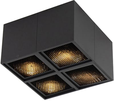 QAZQA qubo - Design Plafondspot | Spotje | Opbouwspot - 4 lichts - L 165 mm - Zwart - Woonkamer | Slaapkamer | Keuken