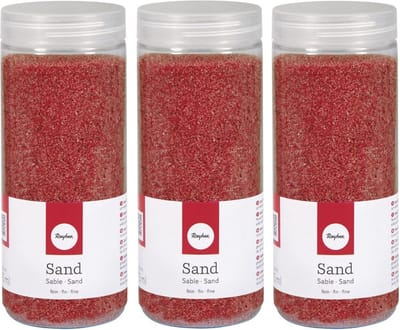 Rayher hobby Fijn decoratie zand korrels - 3x - rood - 475 ml - zandkorrels - knutselmateriaal - 0.1 tot 0.5 mm