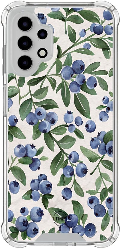 Shockproof hoesje geschikt voor Samsung Galaxy A13 4G - Blueberries - Schokbestendig - Verhoogde randen - TPU case - Extra Sterke Back Cover - Print - Transparant, Blauw