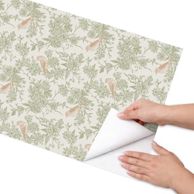 Coloray Meubel Wrap Folie - Beige Meubelfolie - 50x100 cm - Decoratiefolie Zelfklevend Botanisch patroon - Meubelfolie Zelfklevend - Botanisch Meubelfolie - Wrapfolie Keuken - Wanddecoratie - Bloemen en planten