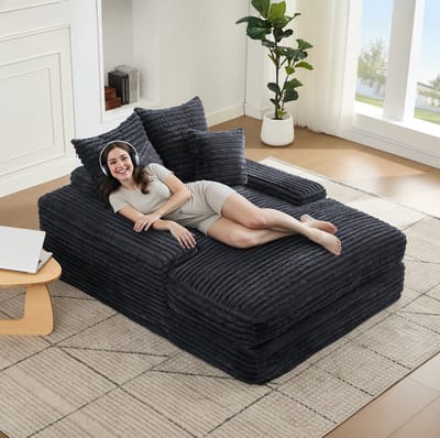 MIVRAY Chaise Longue 135 x 165 x 58 cm - Zonder Montage Met 4 Afneembare Kussens - Voor Woonkamer En Appartement - Ribstof Grijs