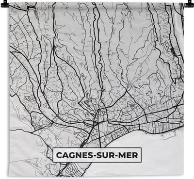Wandkleed - Wanddoek - Frankrijk - Cagnes-sur-Mer - Stadskaart - Plattegrond - Kaart - 180x180 cm - Wandtapijt