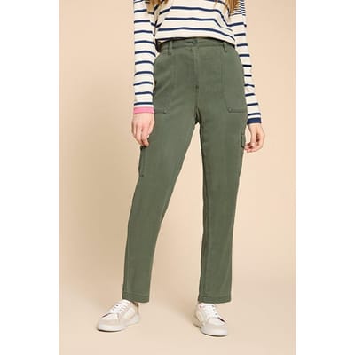 White Stuff Arlo Tencel Cargo Trouser Mid Green Size: 10 REGULAR | Cargo Pants Outlet | Dames | Groen