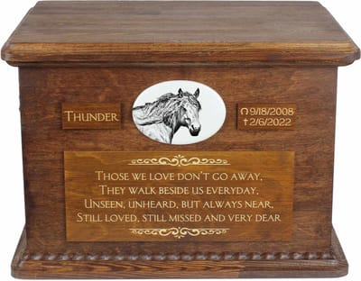 Persoonlijke urn voor paardenas met foto - Baskische Bergpaard urn