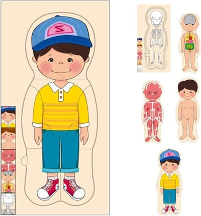 Kinder Anatomie Puzzel - Lichaam Lagenpuzzel - Leren Lichaamsbouw - Vier Lagen Diepte - 29.8 x 14.8 cm - Jongens