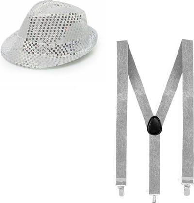 Faram Party verkleed hoedje en bretels - Zilver glitters - Verkleedkleding