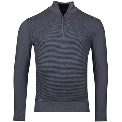 Baileys Trui Half Zip Collar Structure Knit Three-Color Front Deep Denim Blue / male