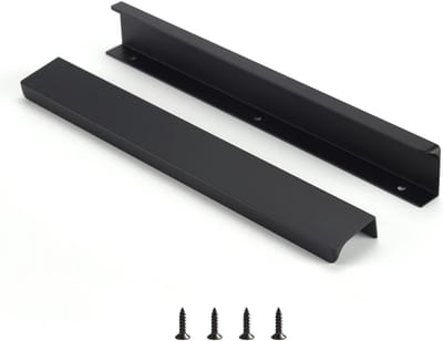 Set van 10 Versteekte Deurgrepen voor Keukenkasten - Moderne Aluminium Handgrepen voor Kasten en Lades - Zwart, Totale Lengte 200mm