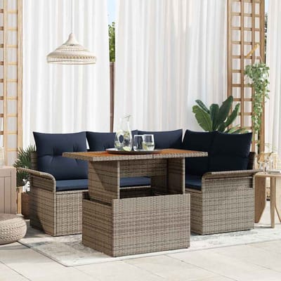 vidaXL - Tuinbank - Set - 5 - st - grijs - en - marineblauw