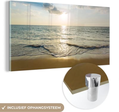 MuchoWow® Glasschilderij 40x20 cm - Schilderij acrylglas - Zee - Zomer - Strand - Foto op glas - Schilderijen