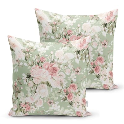 De Groen Home BLOEM - 50x50 cm - Sierkussen velvet set van 2 - Pastel Roze Bloemen - Inclusief binnenkussen