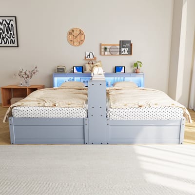 MIVRAY Slaapbank 90x200 180x200 cm - Zonder Matras Met Led En Stopcontacten - Met Opbergruimte En Hydraulische Functie - Grijs