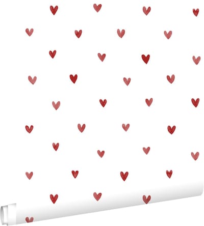 ESTAhome behang hartjes wit en rood - 50 x 900 cm - 131629