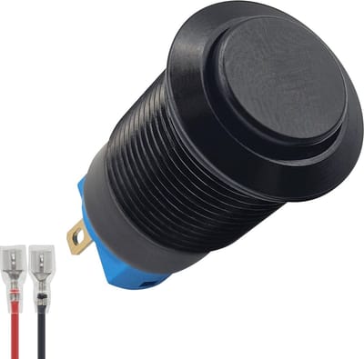 ProRide Metalen Mini Drukschakelaar 12V ON-OFF - 12mm - met Aansluitkabel - 12V/24V - Zwart - High Surface